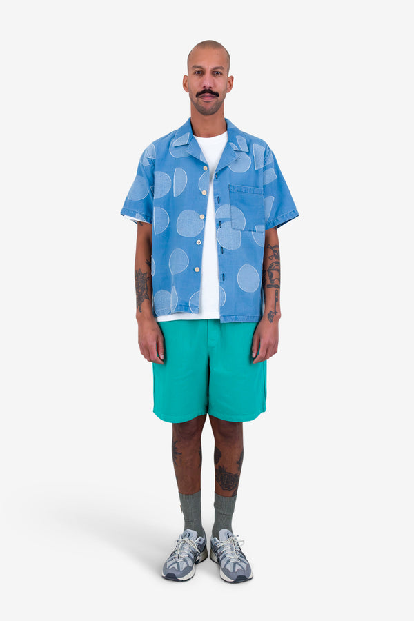 Folk Relaxed Soft Collar Shirt - Indigo Circle Jacquard
