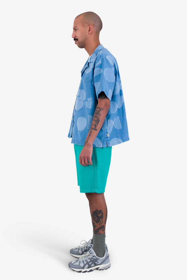 Folk Relaxed Soft Collar Shirt - Indigo Circle Jacquard