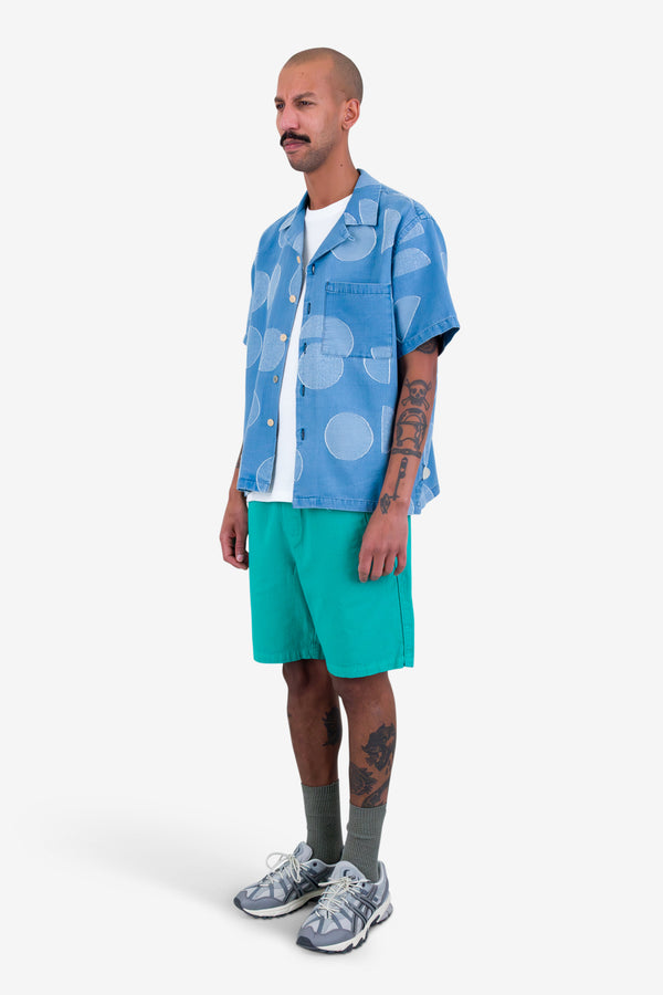 Folk Relaxed Soft Collar Shirt - Indigo Circle Jacquard