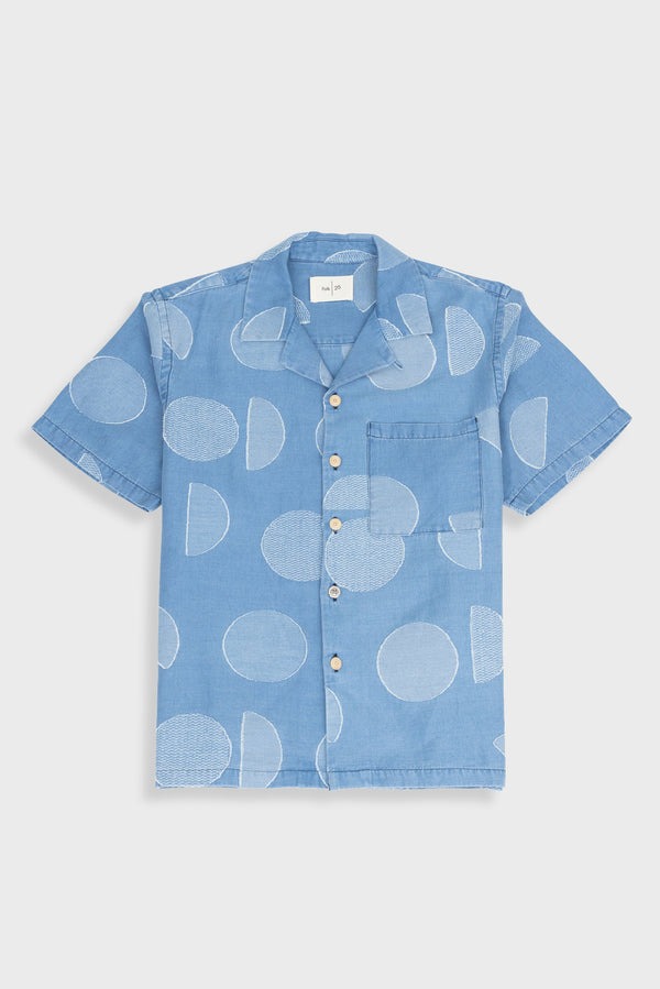 folk Relaxed Soft Collar Shirt - Indigo Circle Jacquard