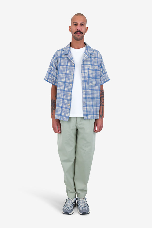 Folk Relaxed Soft Collar Shirt - Stone Blue Open Weave Check