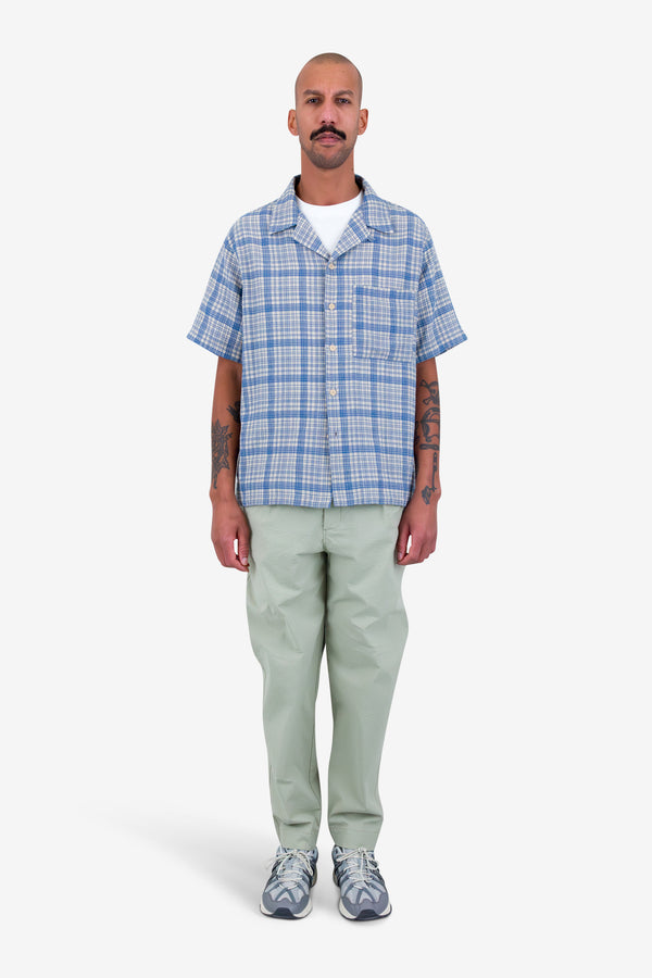 Folk Relaxed Soft Collar Shirt - Stone Blue Open Weave Check