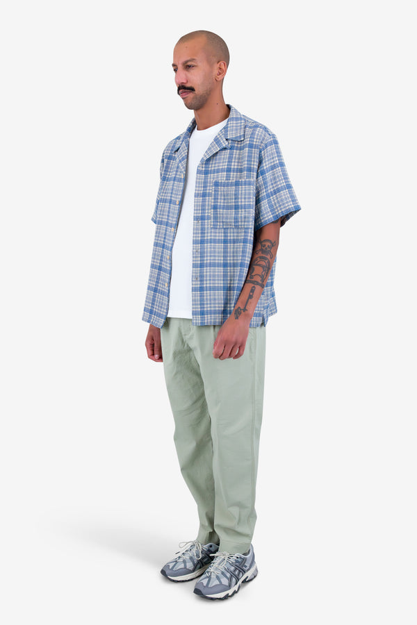 Folk Relaxed Soft Collar Shirt - Stone Blue Open Weave Check
