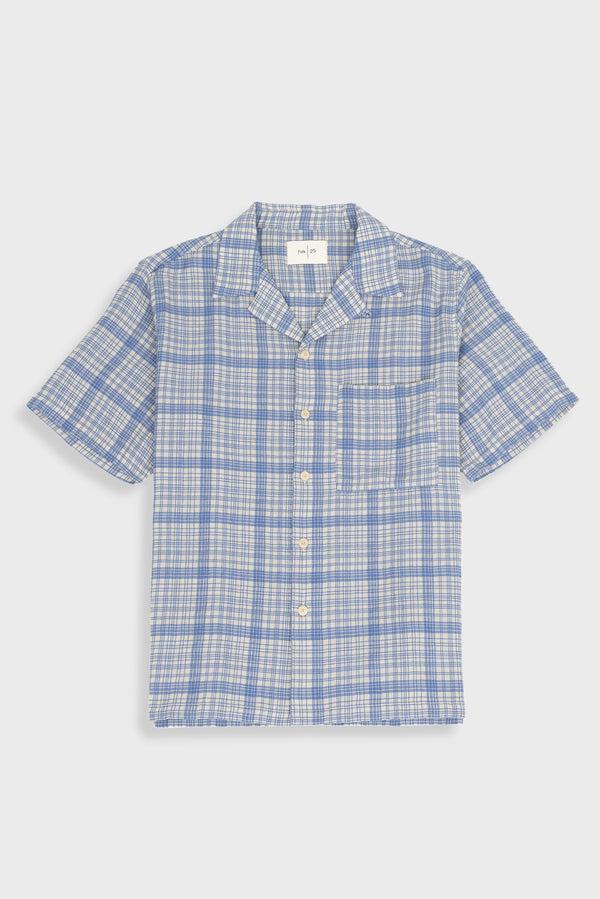 folk Relaxed Soft Collar Shirt - Stone Blue Open Weave Check