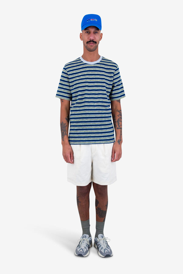 Folk Short Sleeve Multistripe T-Shirt - Deep Blue Mix