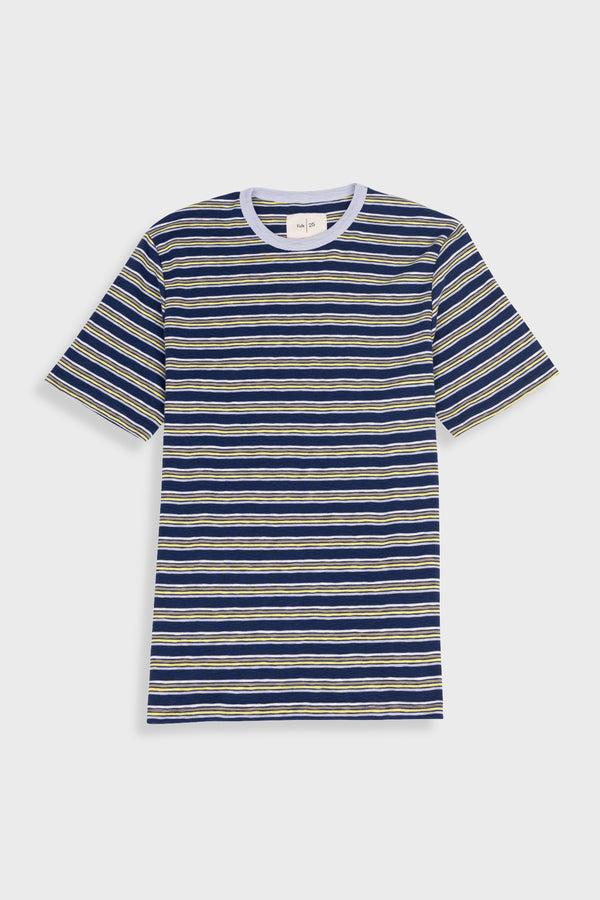 folk Short Sleeve Multistripe T-Shirt - Deep Blue Mix