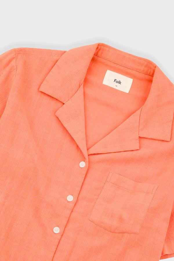 Folk Short Sleeve Soft Collar Shirt - Coral Double Layer Voile