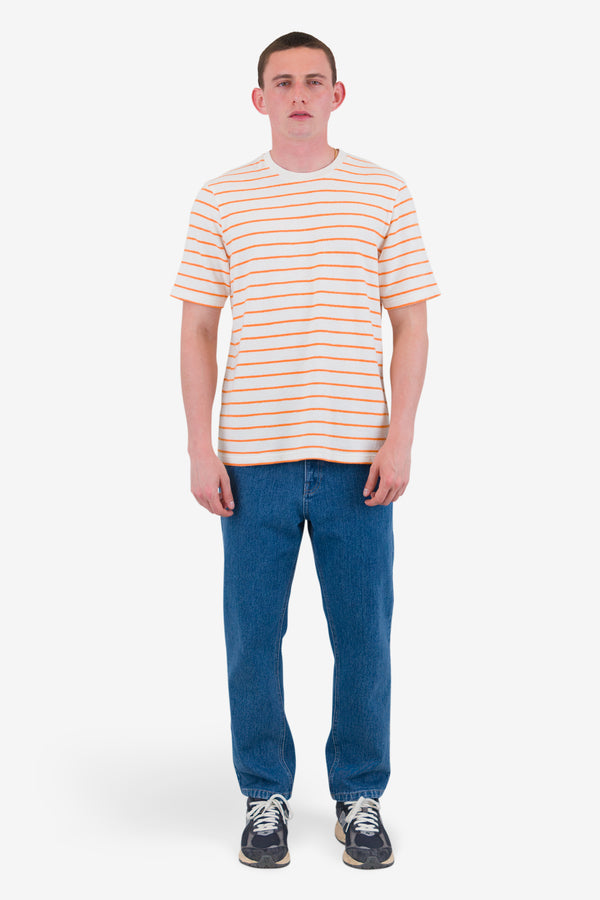 Folk Short Sleeve Textured Stripe T-Shirt - Ecru / Orange