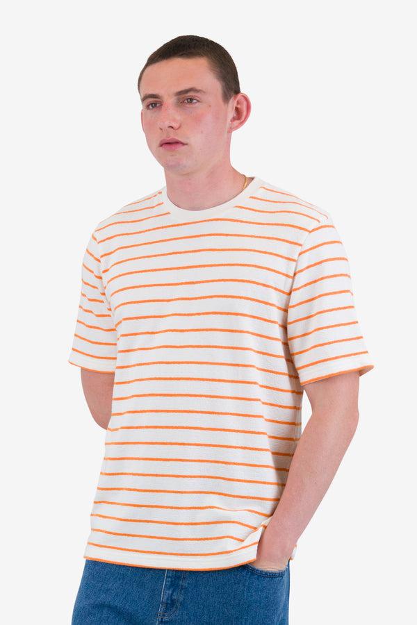 Folk Short Sleeve Textured Stripe T-Shirt - Ecru / Orange