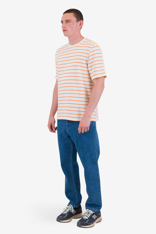 Folk Short Sleeve Textured Stripe T-Shirt - Ecru / Orange