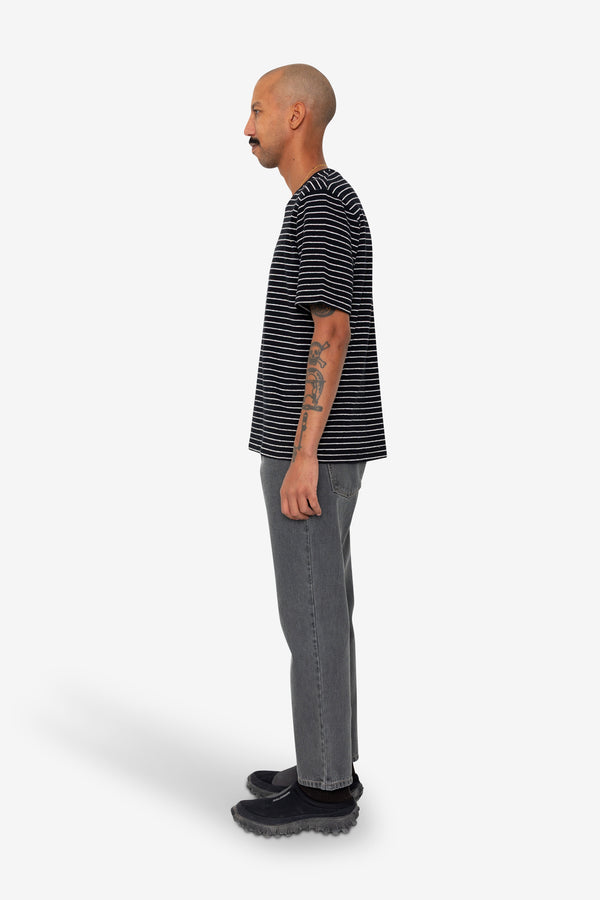 Folk Short Sleeve Textured Striped T-Shirt - Black / Ecru