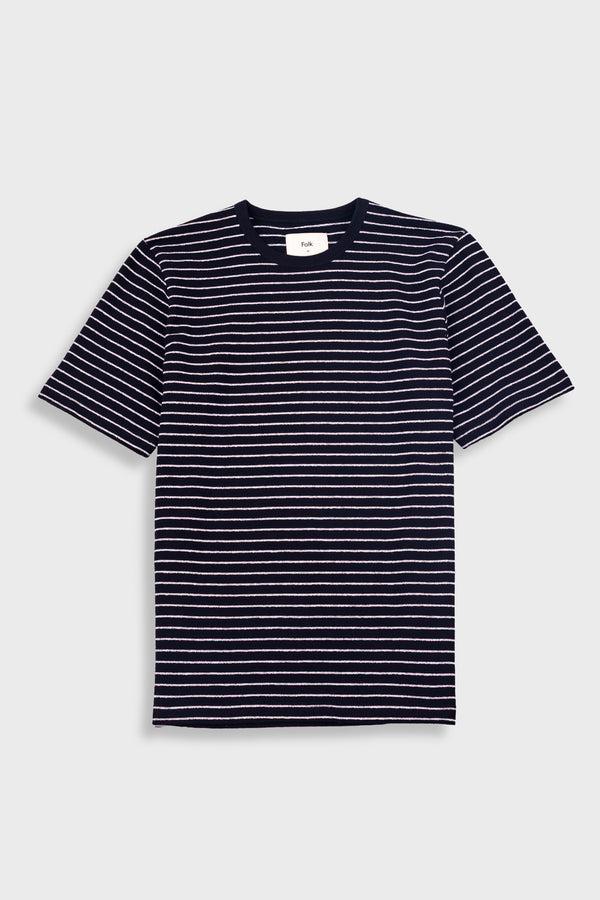 folk Short Sleeve Textured Striped T-Shirt - Black / Ecru