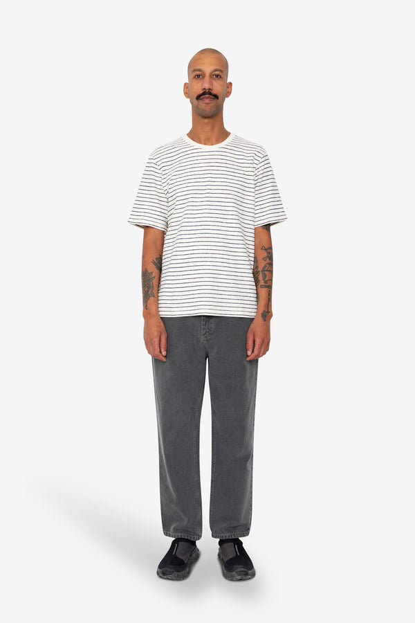 Folk Short Sleeve Textured Striped T-Shirt - Ecru / Navy