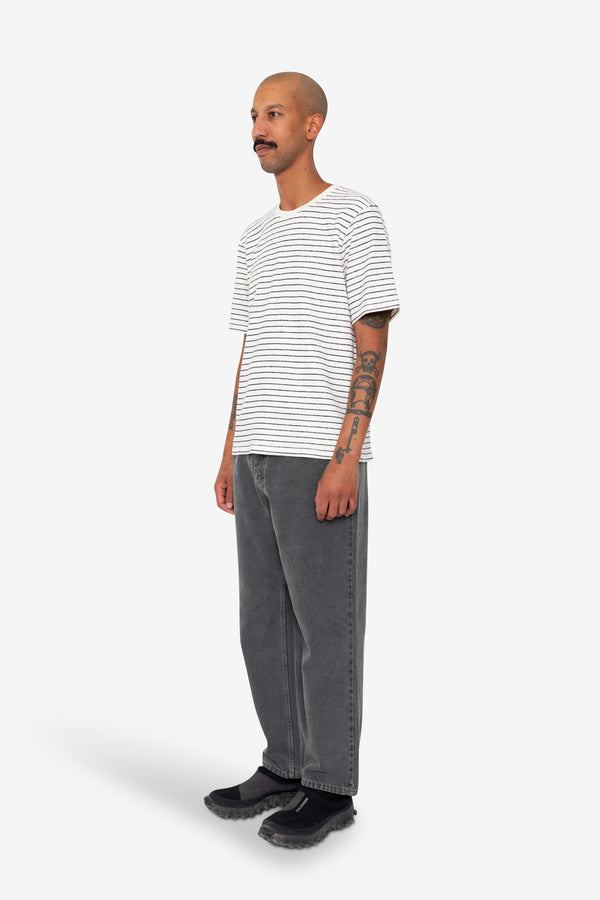 Folk Short Sleeve Textured Striped T-Shirt - Ecru / Navy