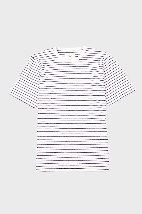 folk Short Sleeve Textured Striped T-Shirt - Ecru / Navy