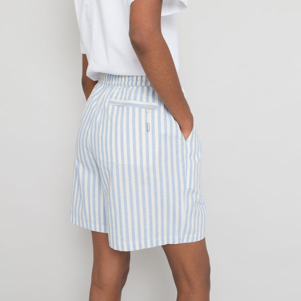 Folk Wide Signal Shorts Women's - Cornflower Ecru Stripe