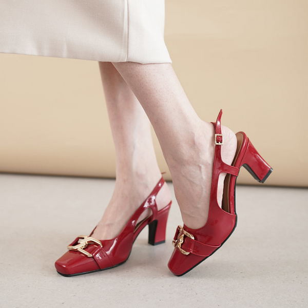 Footwear Sensation Kiara Block Heels Red