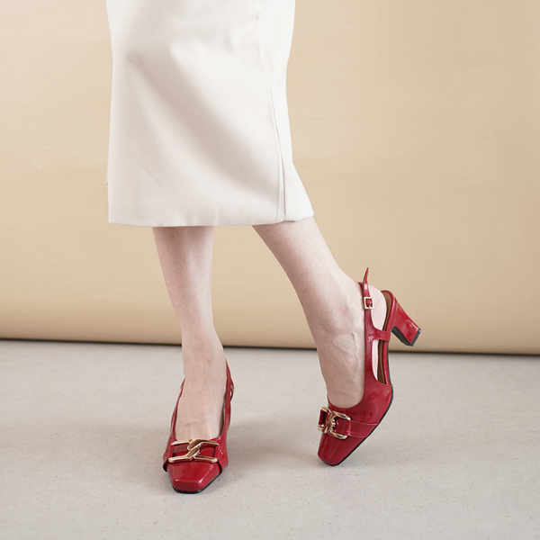 Footwear Sensation Kiara Block Heels Red