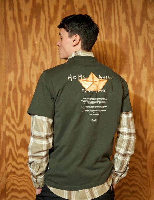 Forét ABODE EMBROIDERY T-SHIRT - DARK MOSS/CLOUD