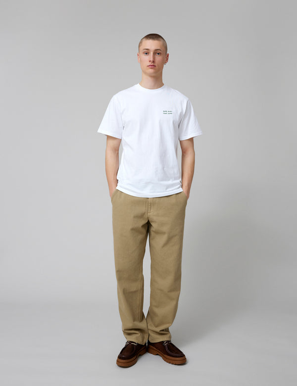 Forét ABODE EMBROIDERY T-SHIRT - WHITE/GREEN