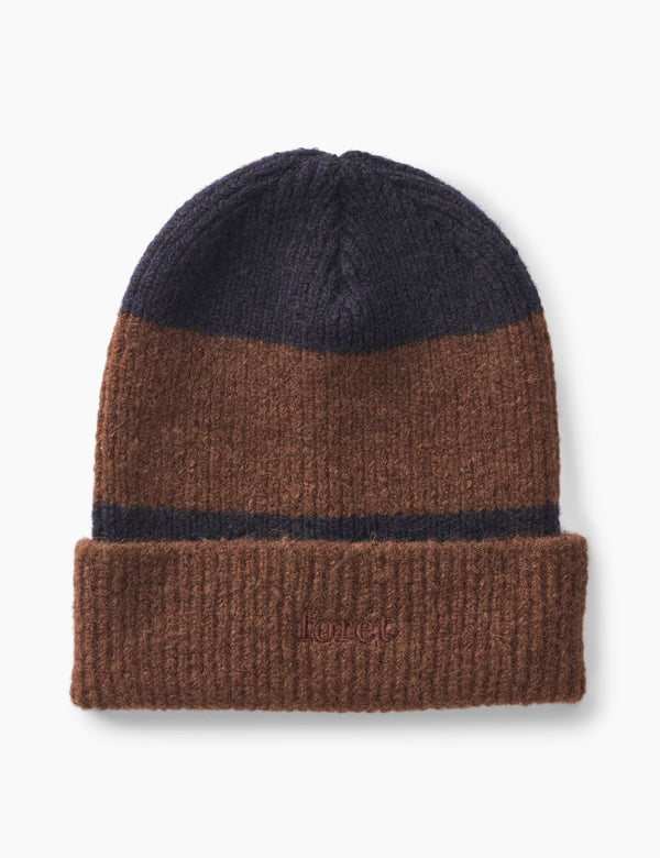 forét ALPINE RIB BEANIE - NAVY/DARK BROWN STRIPE