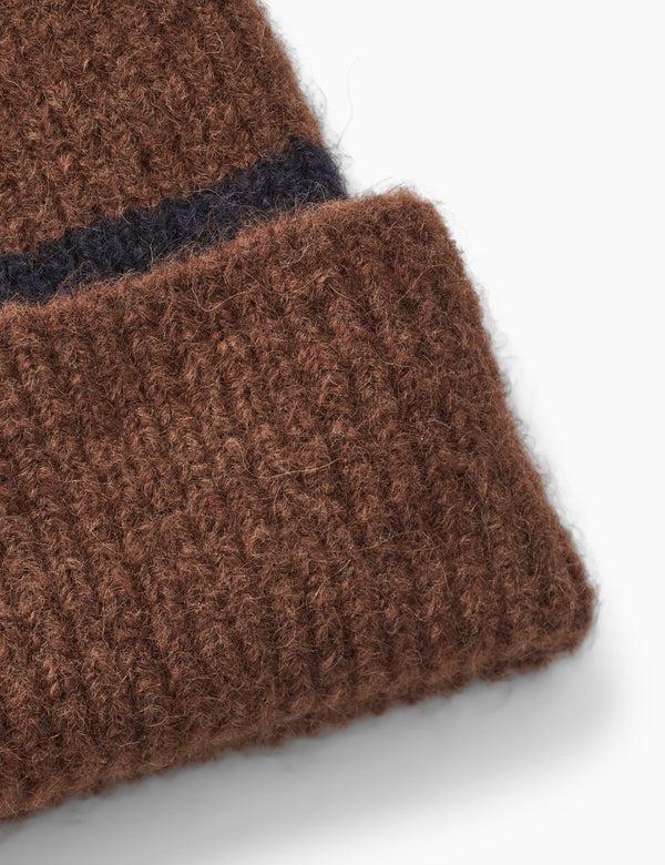Forét ALPINE RIB BEANIE - NAVY/DARK BROWN STRIPE
