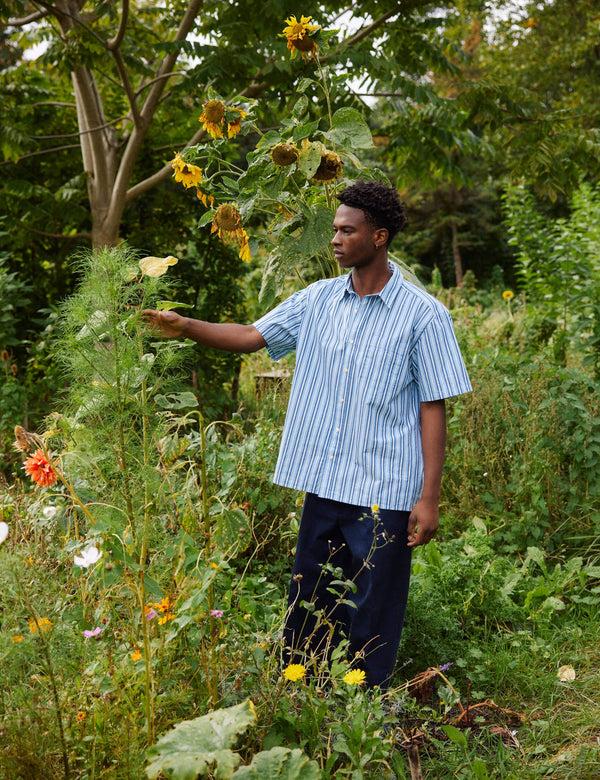 Forét ATLAS POPLIN SHIRT - LIGHT BLUE STRIPE