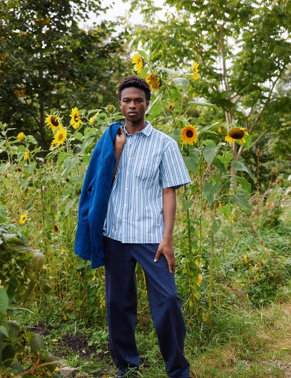 Forét ATLAS POPLIN SHIRT - LIGHT BLUE STRIPE