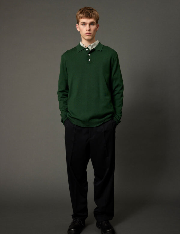 Forét BASE MERINO POLO KNIT - DARK GREEN