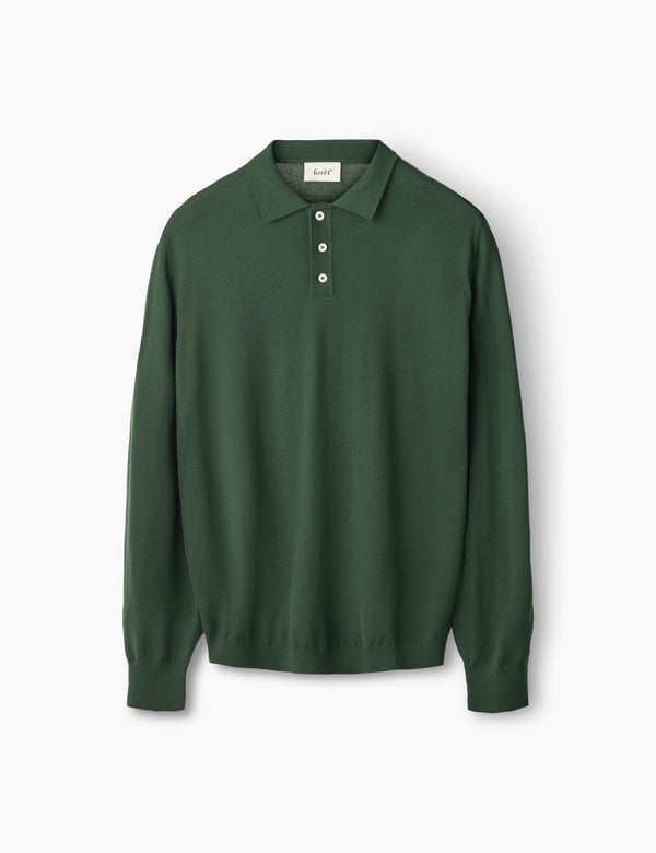 forét BASE MERINO POLO KNIT - DARK GREEN