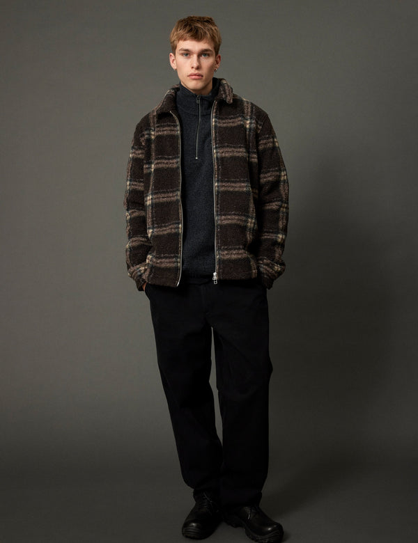 Forét CABIN ZIP FLEECE - BROWN/CHECK