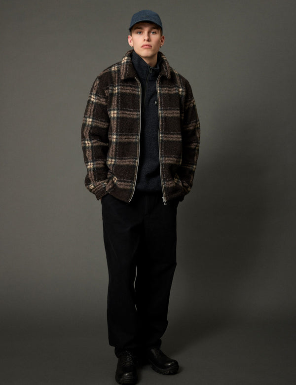 Forét CABIN ZIP FLEECE - BROWN/CHECK