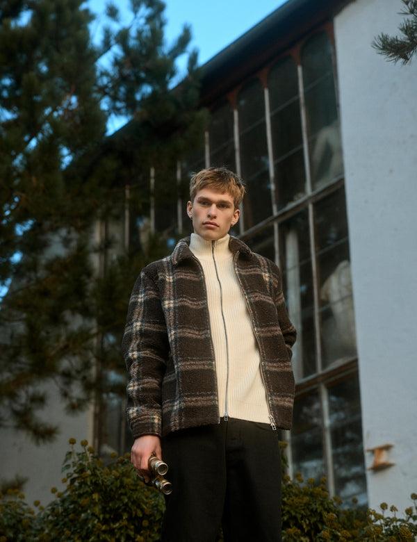 Forét CABIN ZIP FLEECE - BROWN/CHECK