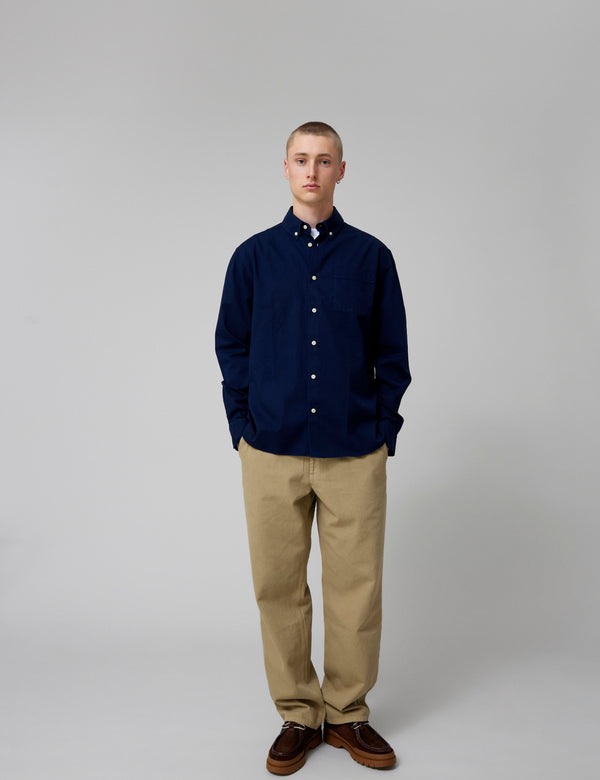 Forét CAMP LIGHT TWILL SHIRT - NAVY