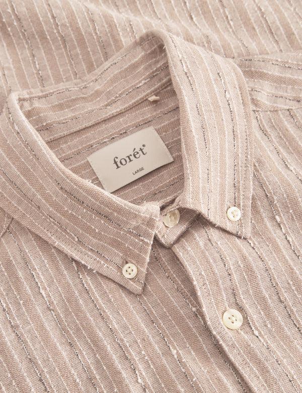 Forét CAMP LINEN SHIRT - KHAKI STRIPE