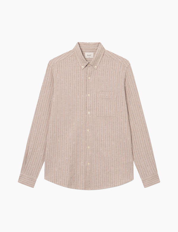 forét CAMP LINEN SHIRT - KHAKI STRIPE