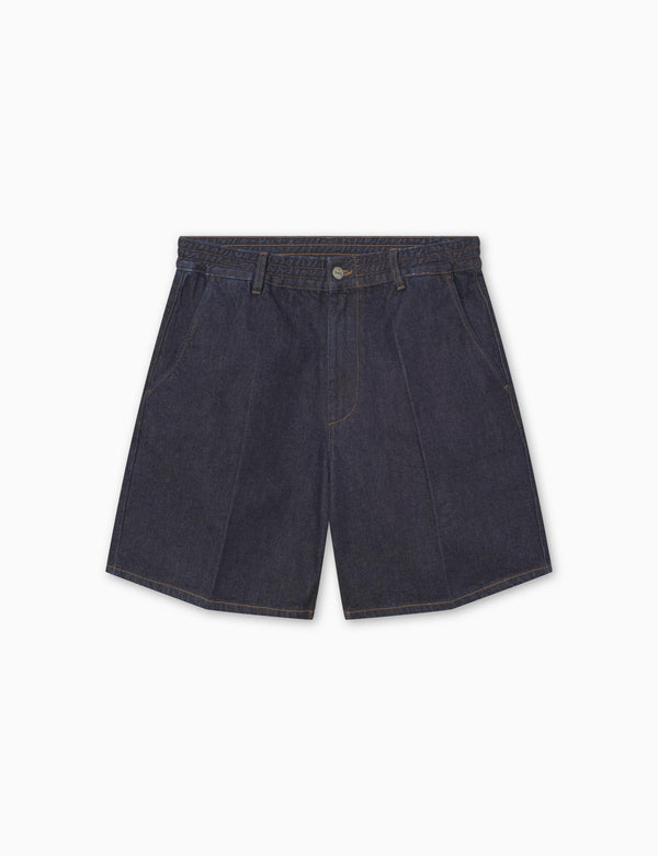 forét CLAY CREASED DENIM SHORTS - DARK DENIM