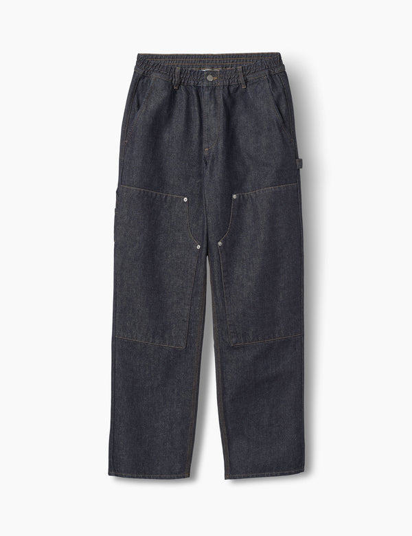 forét CLAY DOUBLE KNEE PANTS - DARK DENIM