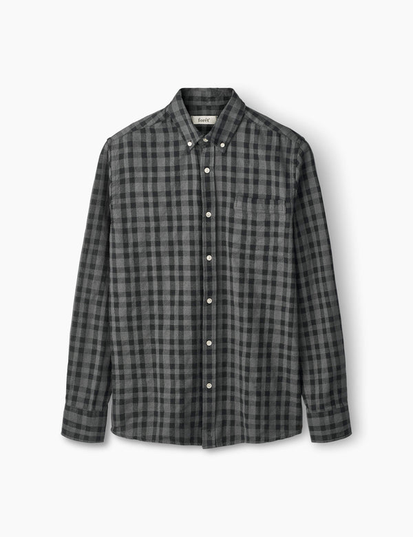 forét CREEK BOUCLÉ CHECK SHIRT - DARK GREY/BLACK