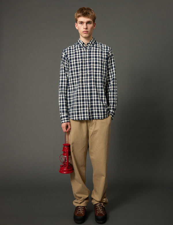 Forét CREEK BOUCLÉ CHECK SHIRT - NAVY/CLOUD
