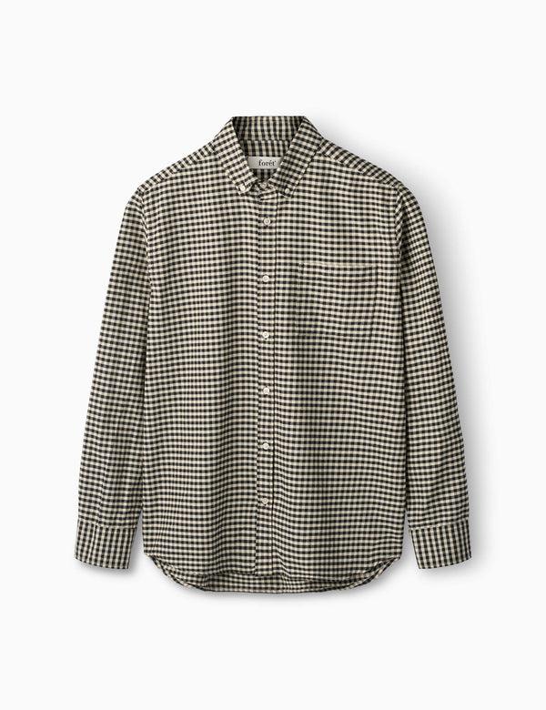 forét CREEK BRUSHED CHECK SHIRT - BLACK/SAND