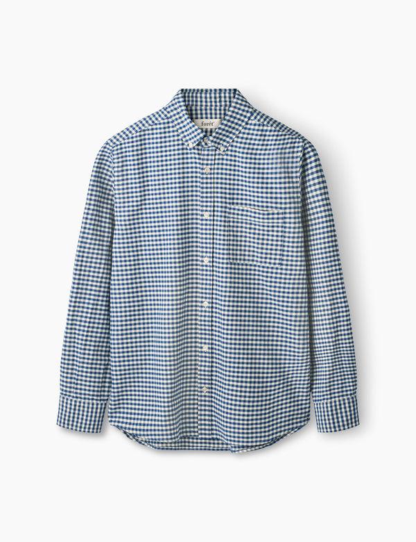 forét CREEK BRUSHED CHECK SHIRT - BLUE/CLOUD