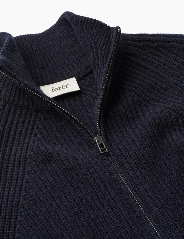 Forét DELTA WOOL ZIP KNIT - NAVY