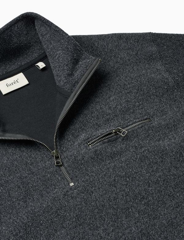 Forét ELM HALF ZIP SWEATSHIRT - DARK GREY MELANGÉ