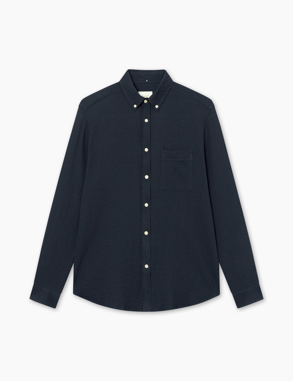 forét HORNET SEERSUCKER SHIRT - NAVY
