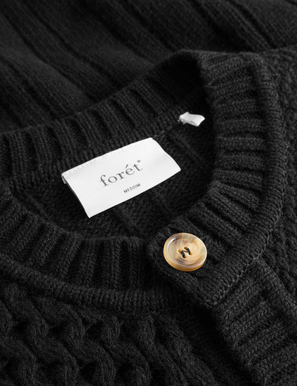 Forét HYBRID CABLE CARDIGAN - BLACK