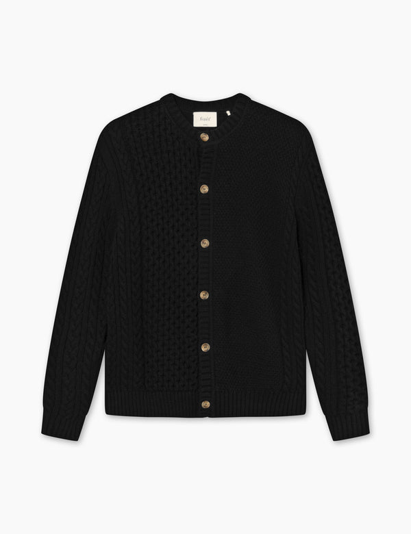 forét HYBRID CABLE CARDIGAN - BLACK