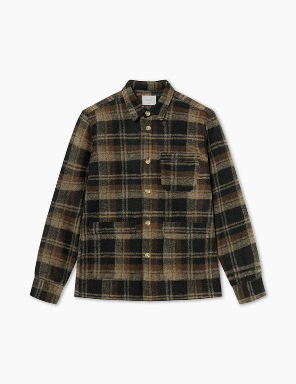 forét IVY WOOL OVERSHIRT - BROWN CHECK