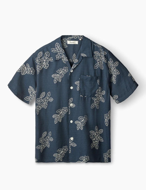 forét LEO EMBROIDERY SHIRT - NAVY