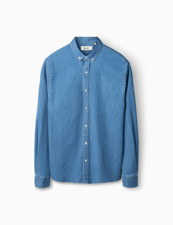 forét LIFE CHAMBRAY SHIRT - MID BLUE
